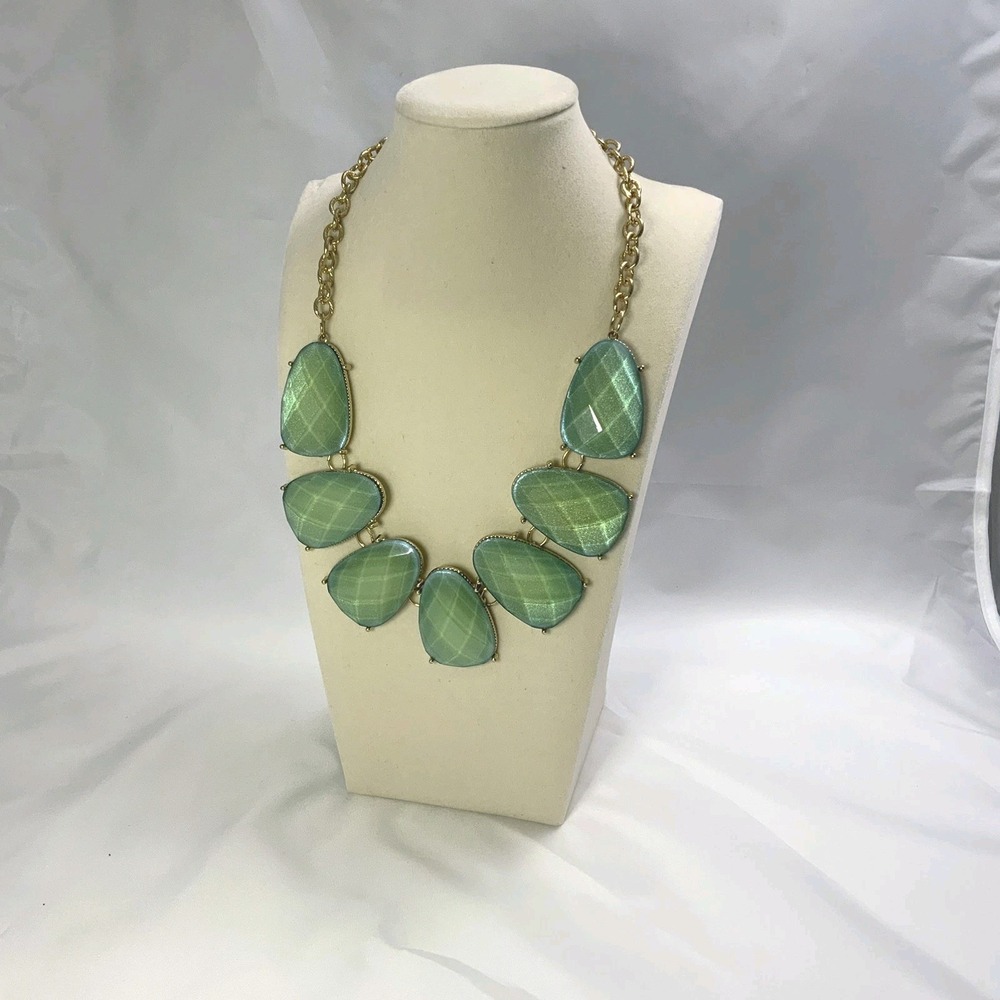 Gorgeous Statement Necklace Light Green Chalcedony Gold tone Perfection Inc